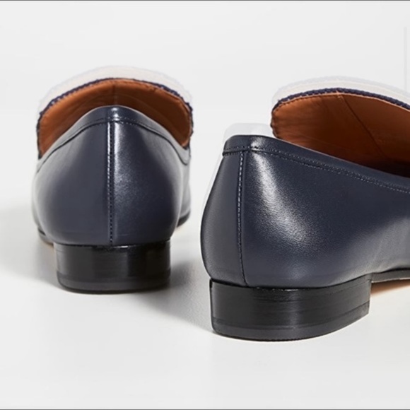 Tory Burch Loafers Jessa 20MM Calf Leafer in Navy Green Gold Chain - Picture 4 of 8